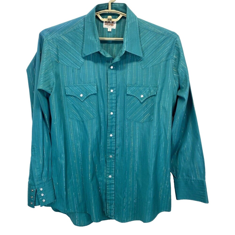 Ely Cattleman Men Shirt 17-35 Pearl Snap Western Cut Long Sleeve Metallic Thread